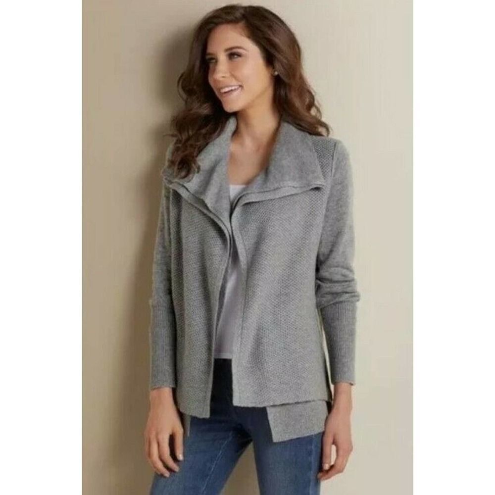 SOFT SURROUNDINGS Size M Kendle Layered Open Cardigan Sweater Gray